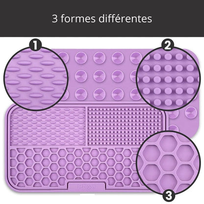 3 formes différentes sur nos tapis à lécher en silicone pour animaux