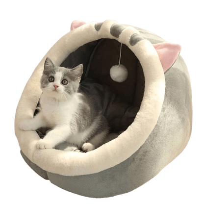Chat dans un lit en forme de chat