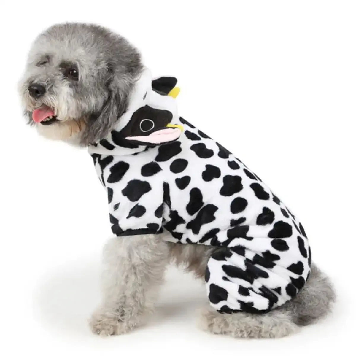 Pyjama vache pour animaux porté