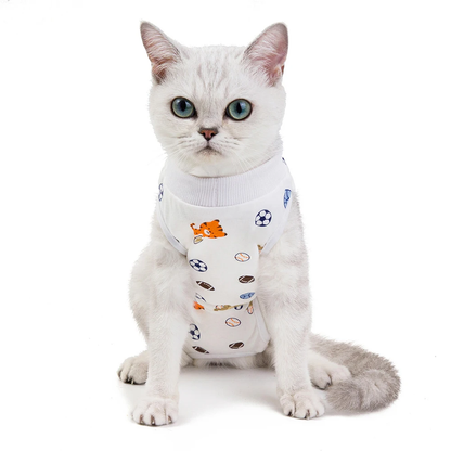 Vêtement anti-léchage "balles" porté par un chat