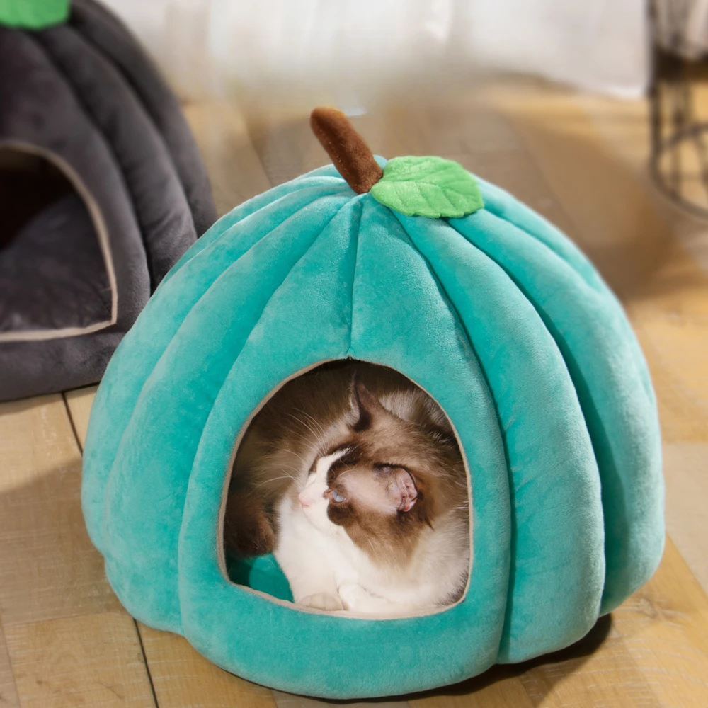 Couchage confortable citrouille bleue pour chat