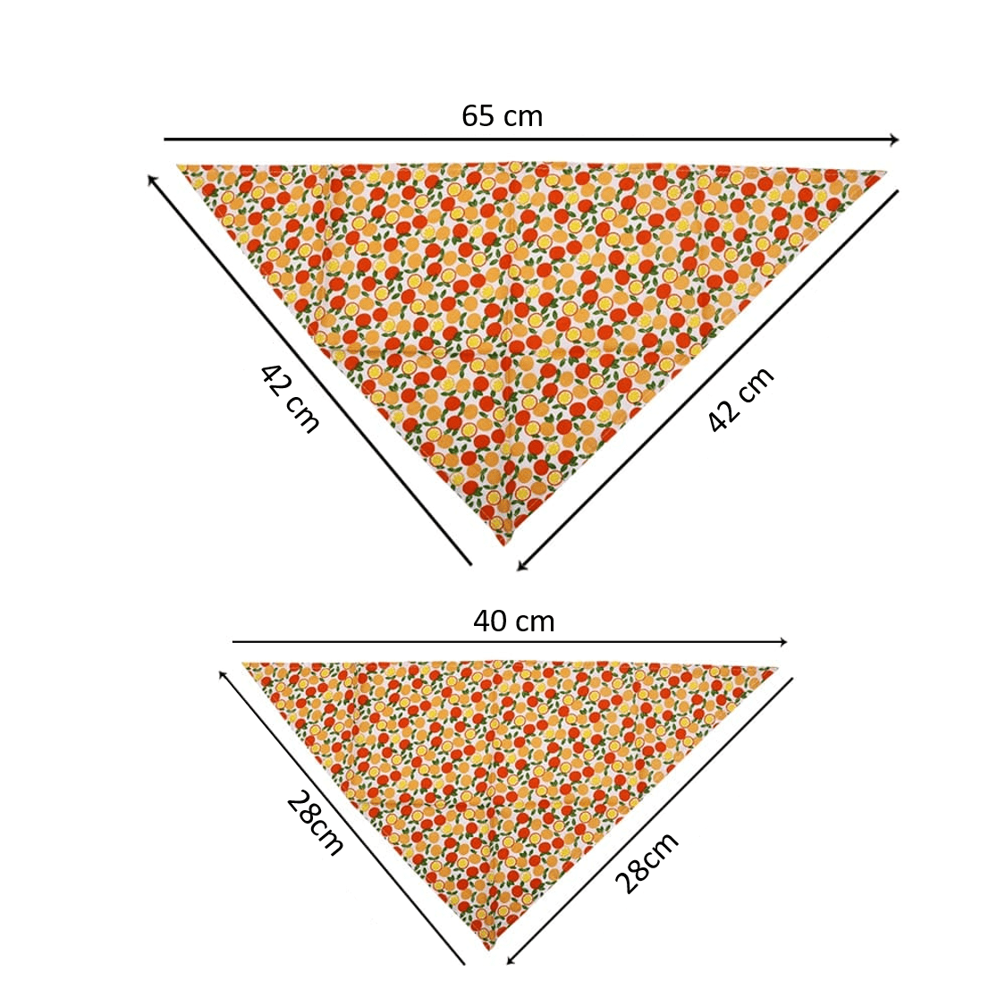 dimensions de nos bandanas colorés pour chien