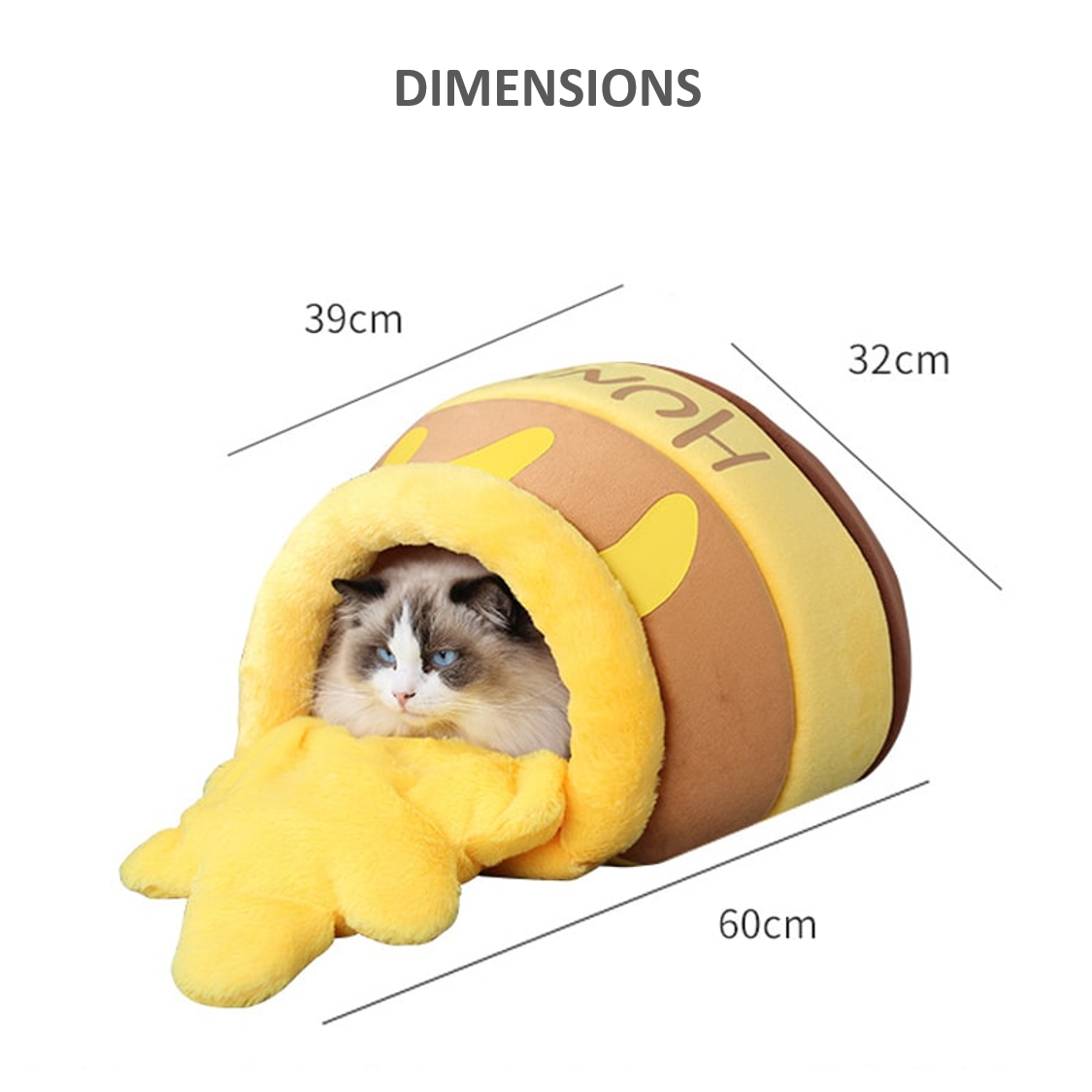 Dimensions du lit en forme de pot de miel pour chat