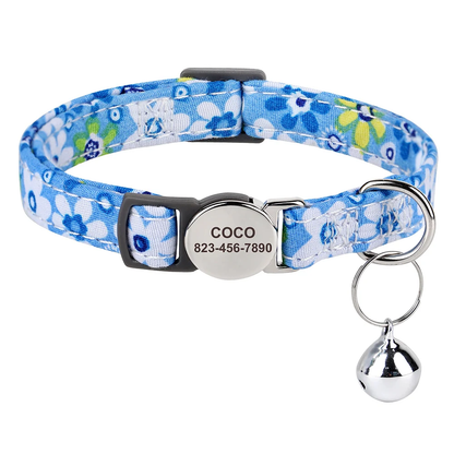 Collier fleur bleu personnalisable pour chat - Edition motifs