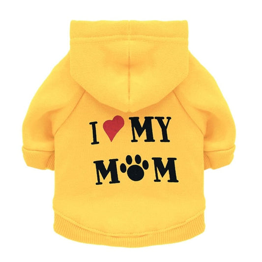 Pull jaune "I Love My Mom" pour animaux de compagnie