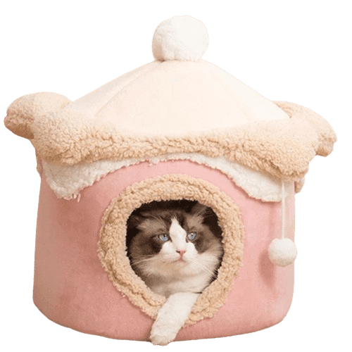 Maison molletonnée rose confortable pour chien et chat