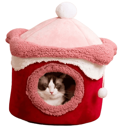 Maison molletonnée rouge confortable pour chien et chat