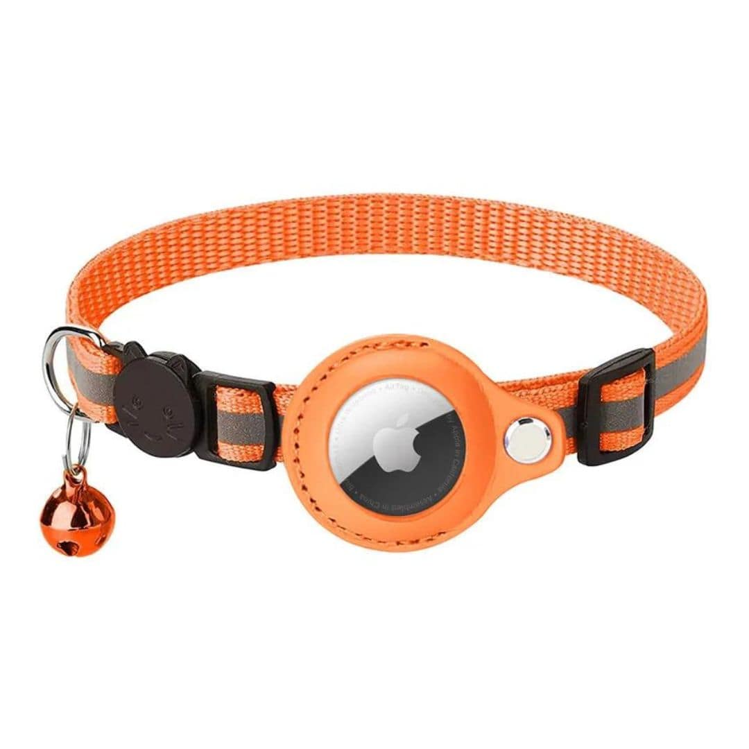 Collier orange support AirTag pour chat