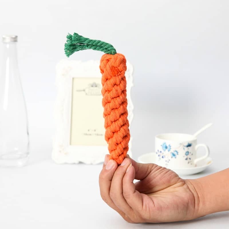Présentation du jouet corde en forme de carotte pour chien