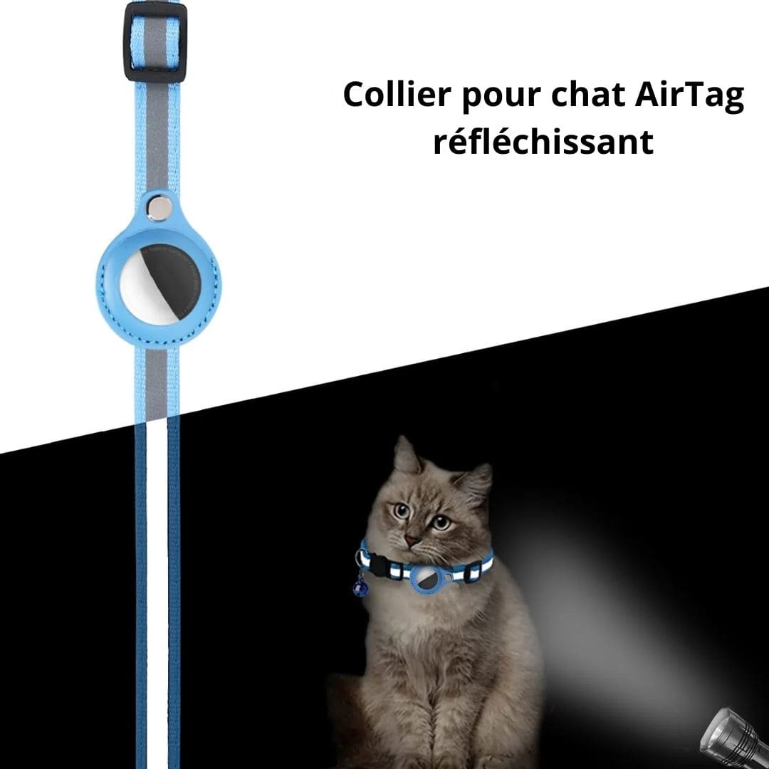 Collier support AirTag pour chat avec bandes réfléchissantes