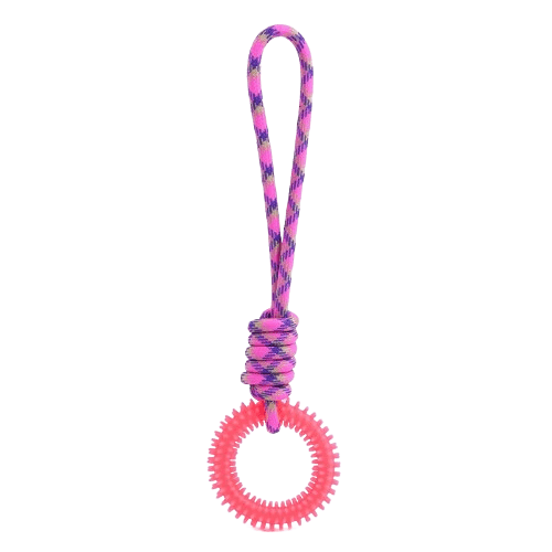 Anneau de jeu rose avec corde pour chien