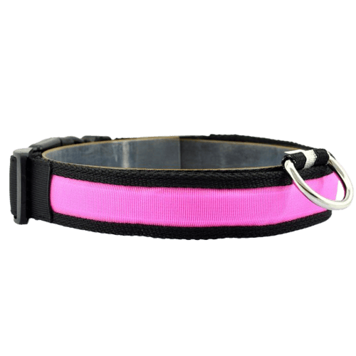Collier lumineux LED rose en nylon pour chien et chat