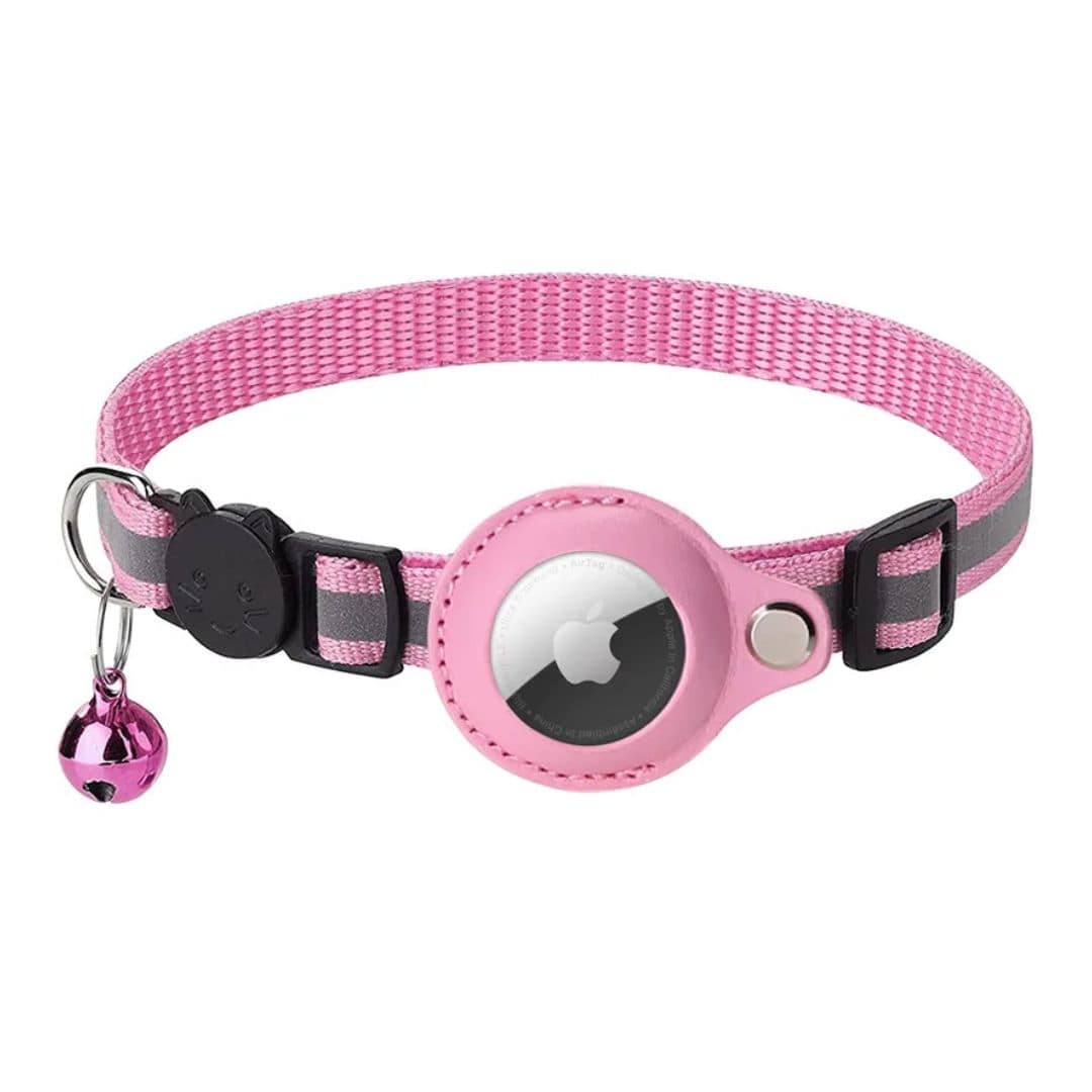 Collier rose support AirTag pour chat