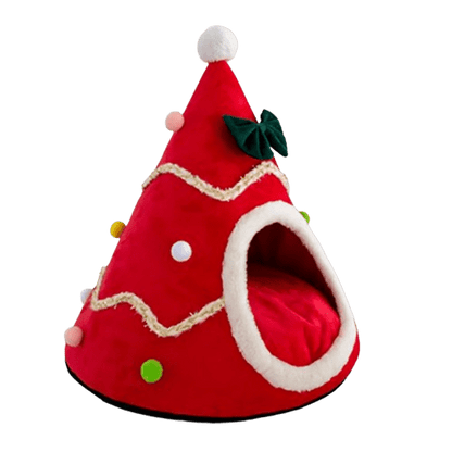 CosyChristmas™ : Couchage lit sapin rouge de Noël pour chat
