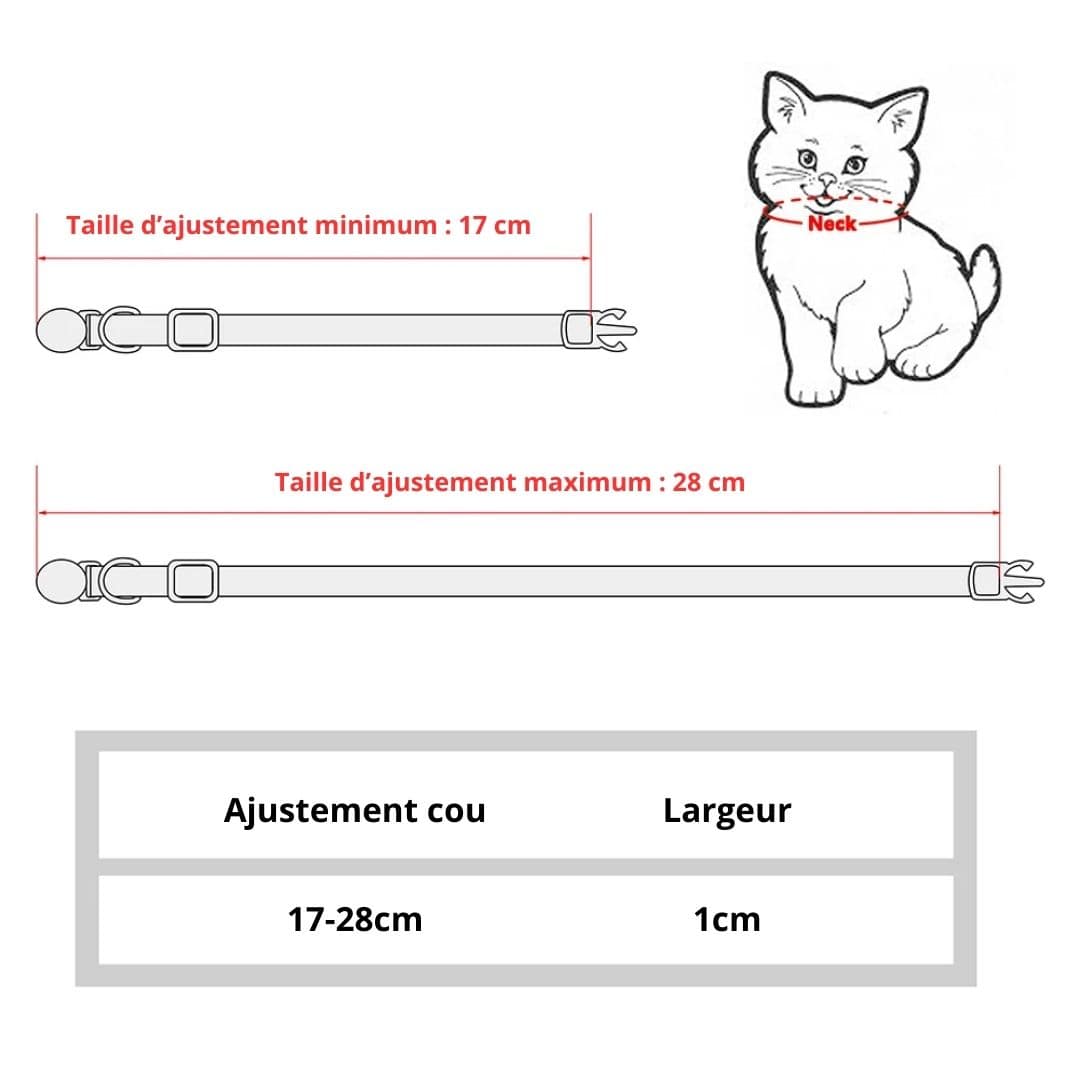 Guide des tailles de notre collier personnalisable pour chat - Edition motifs
