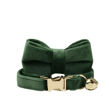 Collier vert en velours avec noeud pour chat