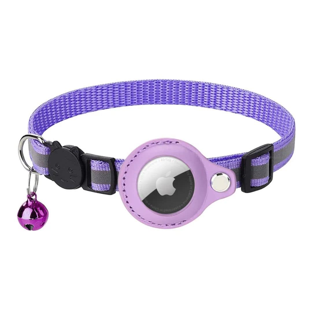 Collier violet support AirTag pour chat