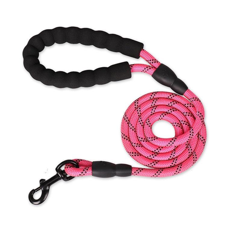 Laisse corde rose en nylon pour chien