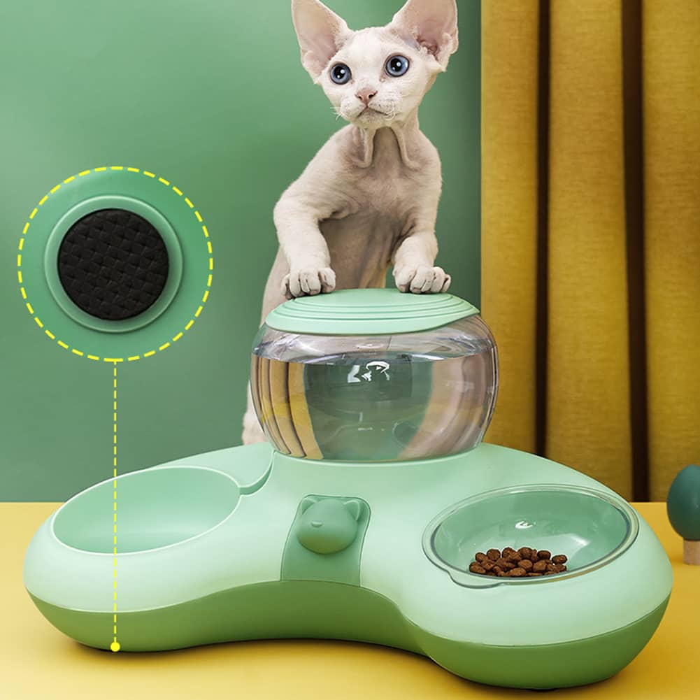 Double bol pour chat avec fontaine à eau vert