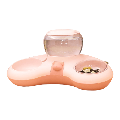 Double bol pour chat avec fontaine à eau rose